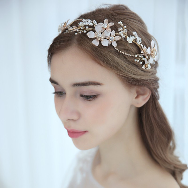 2018 Gold Flower Hair Vine Wedding Tiara Women Headband Handmade Bridal Hair Piece Accessories Jewelry