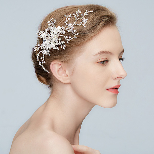 2018 Rhinestone Hair Vine Silver Wedding Hair Clip Accessories Flower Bridal Comb Handmade Women Prom Headpiece Jewelry