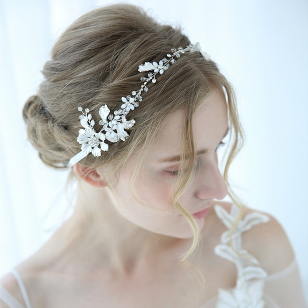 Bridal Headband Tiara Silver Leaf Wedding Headpiece Hair Vine Crystal Women Hair Jewelry For Party Prom