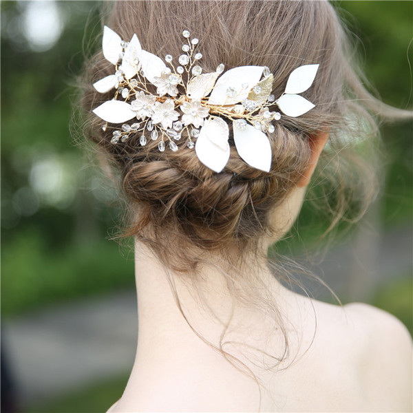 Hand wired Wedding Hair Accessories Gold Leaf Hair Clip Women Barrettes Floral Bridal Headpiece Hair Jewelry