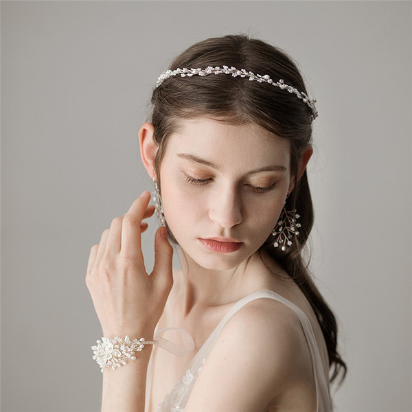 New Design Tiny Beaded Bridal Silver Color Headband Hair Vine Pearls Hair Jewelry for Wedding Prom Women Headpiece