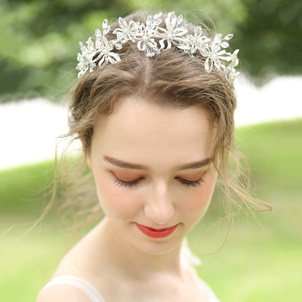 Fashion Silver Color Floral Bridal Tiara Hair Crown Handmade Fashion Women Hairband Headpiece Wedding Hair Jewelry