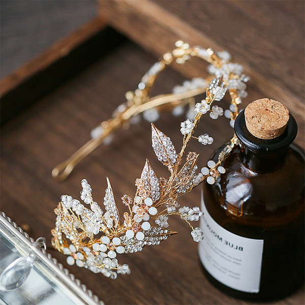 Delicate Gold Leaf Women Prom Headpiece Hairband Floral Bridal Tiara Hair Crown Handmade Wedding Headband Accessories