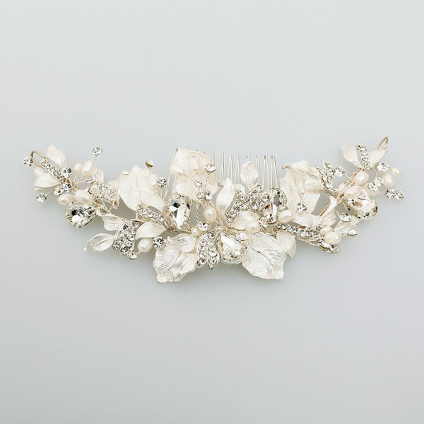 Hand wired Freshwater Pearls Women Hair Jewelry Bridal Comb Silver Leaf Headpiece Fashion Wedding Hair Crown Accessories