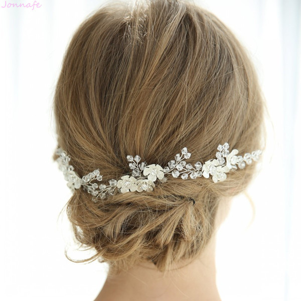 Hand wired Fashion White Floral Bridal Hair Pin Clip Crystal Wedding Hair Ornament Accessories Women Headpiece