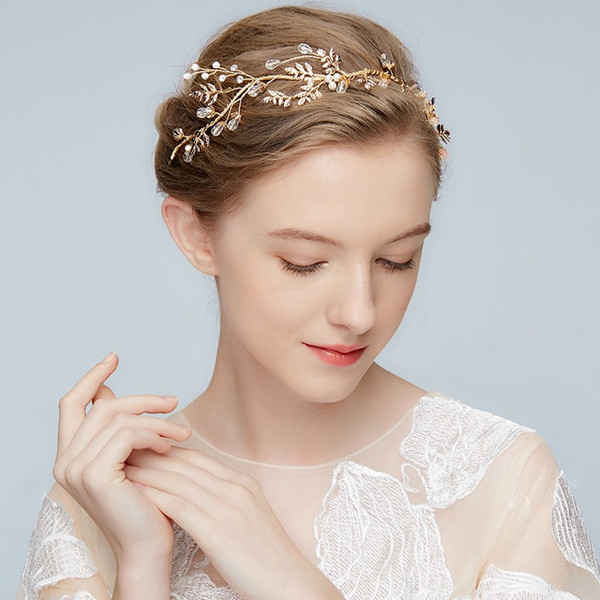 Boho Hand wired Bridal Gold Leaf Tiara Wedding Headband Hair Vine Women Prom Accessories Handmade Hair Piece