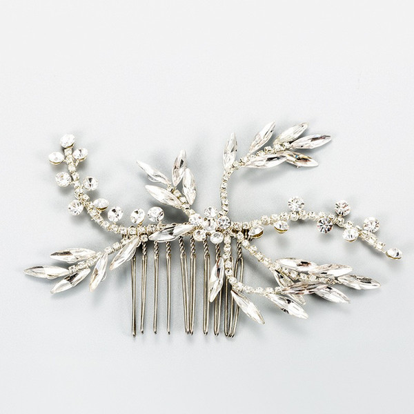 Handmade Simple Bridal Crystal Headpiece Wedding Hair Comb Clip Accessories Silver Women Hair Piece Jewelry