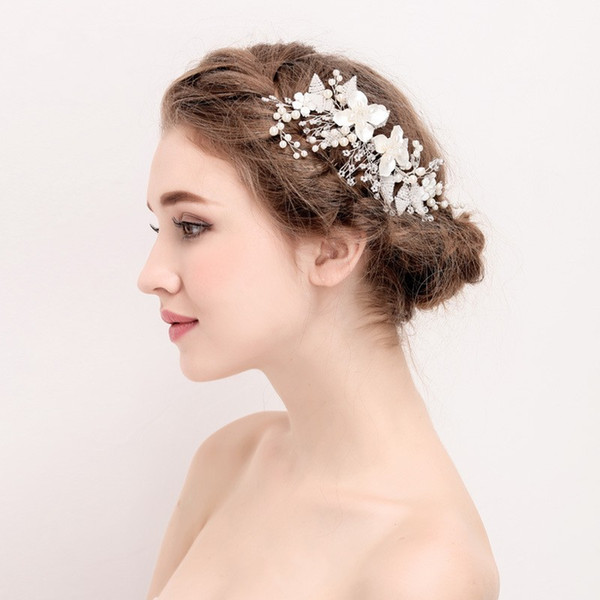 Hand wired Fashion Pearls Hair Jewelry Silver Bridal Comb Wedding Hair Vine Accessories Flower Women Headpiece