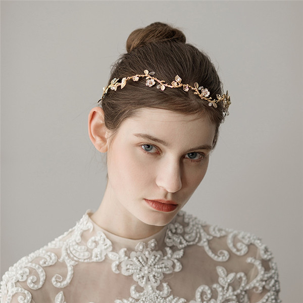 Hand wired Vintage Gold Branch Wedding Headpiece Tiara Flower Bridal Headband Hair Accessories Handmade Women Hairband