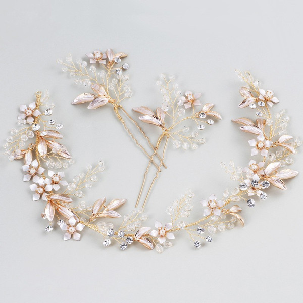 2018 Boho Women Prom Headband Wedding Hair Vine Pins Handmade Gold Leaf Bridal Headpiece Hair Accessories