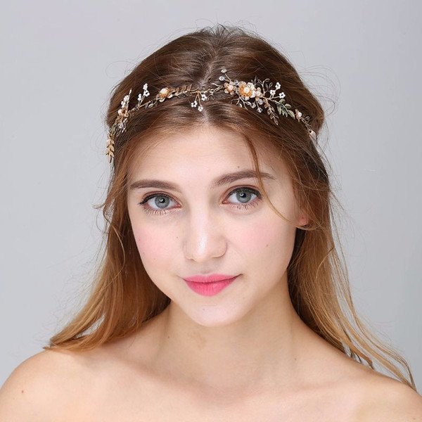 Gold Floral Bridal Headband Hair Vine Vintage Wedding Headpiece Leaf Hair Accessories Fashion Crystal Women Headbands