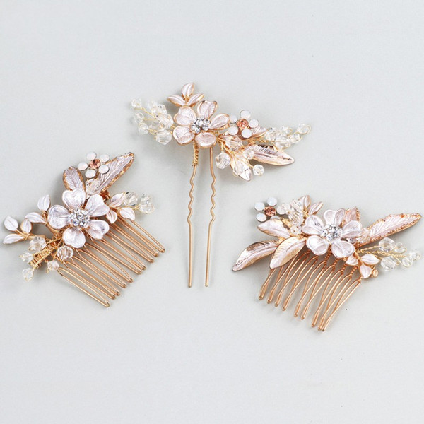 Boho Gold Leaf Hair Comb Set Bridal Pins Floral Wedding Hair Piece Accessories Women Prom Jewelry Handmade