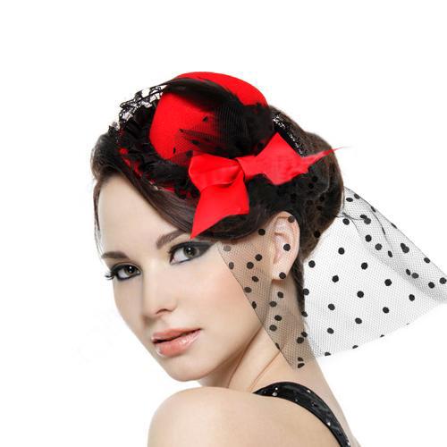 Fashion Party Cocktail Women Black Bow Feather Hair Clip Mini Top Hat Fascinator