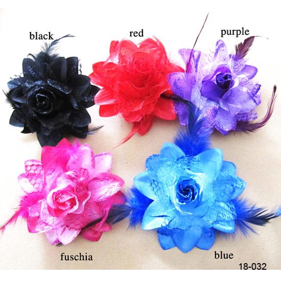 Red Cocktail Party Feather Hair Fascinator Clip Flower Women Corsage Brooch