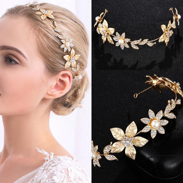 Alloy Gold Princess Headpieces Crowns Tiara For Weddings Women Fashion Flora Designed Party Crystals Hairbands CPA3163