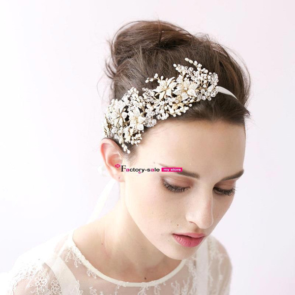 Vintage Hair Band Head Pieces Pearls Crystals Wedding Bridal Hair Accessories Hairband Free Shipping CPA149