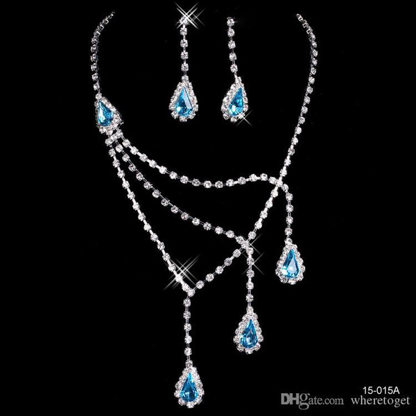 Cheap Best Selling Unique Wedding Bridal Bridesmaids Rhinestone Necklace Earrings Jewelry Set Prom In Stock Hot Sale 15015a