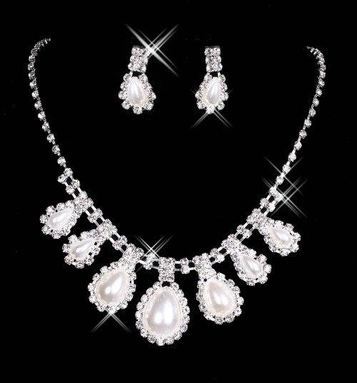 Charming Bridal Jewelry Necklace Alloy Plated Rhinestones Pearls Crystal Jewelry Set for Wedding Bride Bridesmaid 15040