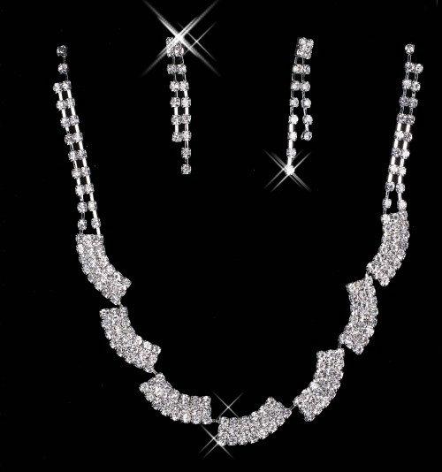 Best Selling Unique Wedding Bridal Bridesmaids Rhinestone Necklace Earrings Jewelry Set Prom In Stock Hot Sale 15050