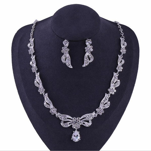 Fashion Women Rhinestone Pendant Statement Necklace Earrings Sets Jewelry Set Fashion Jewelry Bridal Wedding Dress Jewelry Sets