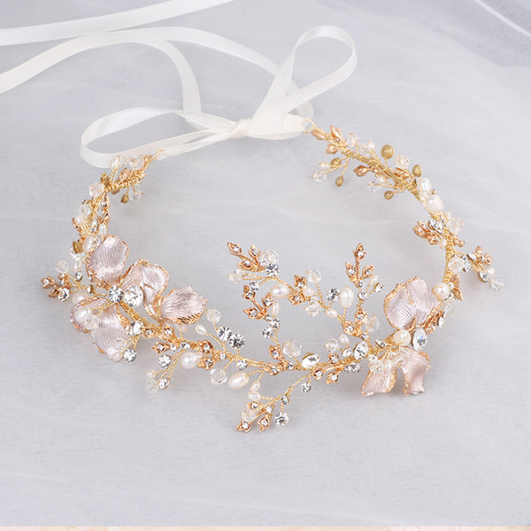 Gold Boho Leaf Hair Crown Wedding Tiara Headband Rhinestone Bridal Hair Vine Accessories Women Jewelry Handmade Headpiece