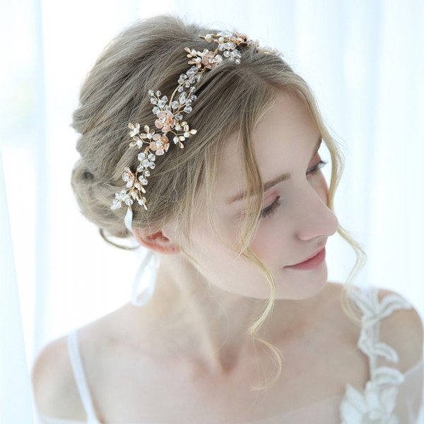 2019 Delicate Gold Floral Leaf Headpiece Bridal Hair Crown Vine Crystal Wedding Headband Tiara Women Hair Jewelry