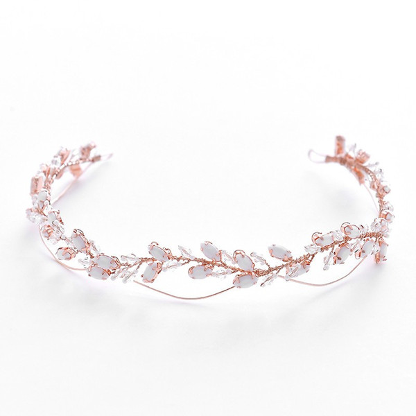 2019 Rose Gold Crystal Wedding Headpiece Tiara Handmade Bridal Headband Hair Crown Accessories Women Hair Jewelry