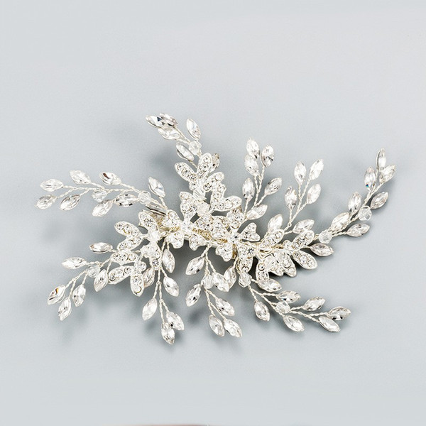 Fashion Bridal Hair Clips Pins Silver Crystal Headpiece Wedding Hair Comb Accessories Handmade Women Floral Hairclip