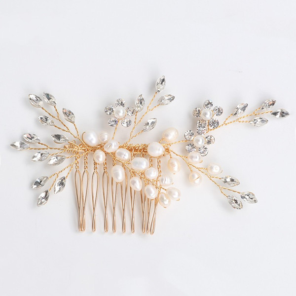 tGold Floral Hair Accessories Wedding Combs Handmade Tiara Bridal Hair Comb Women Pearl Hair Jewelry