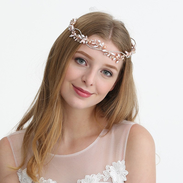 2019 Rose Gold Leaf Headpiece Charming Wedding Headband Tiara Bridal Hair Vine Accessories Handmade Women Hair Jewelry