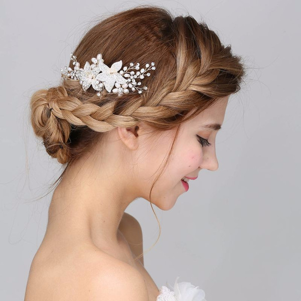 Delicate Floral Leaf Silver Headpiece Rhinestone Wedding Hair Comb Bridal Hair Accessories Hand Wired Women Headpiece