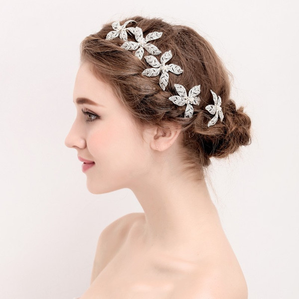 Fashion Rhinestone Flower Headpiece Bridal Silver Color Hair Pins Accessories Handmade Women Hair Piece Wedding Hairpins Jewelry