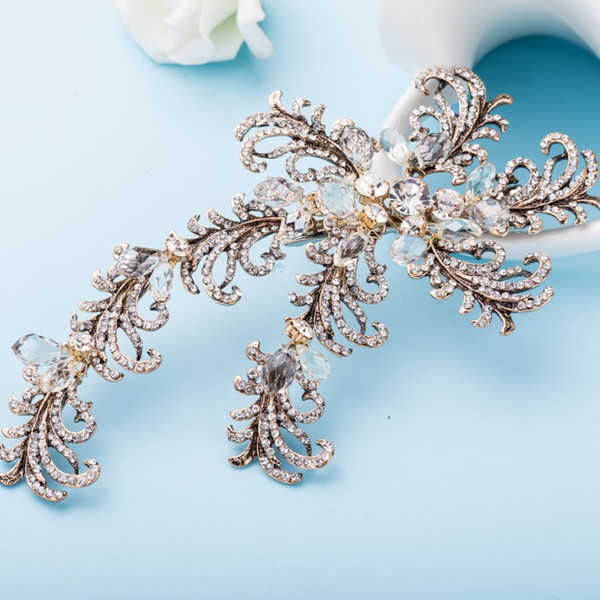 Boho Leaf Branch Hair Clip Bridal Headpiece Crystal Wedding Hair Vine Accessories Women Jewelry Handmade Crown