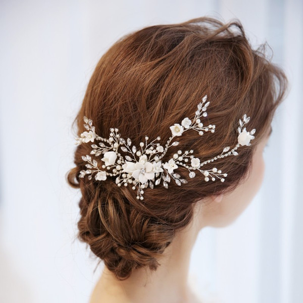 Charming Bridal Floral Hair Ornament Pearls Wedding Comb Hair Piece Accessories Handmade Women Prom Headpiece Jewelry