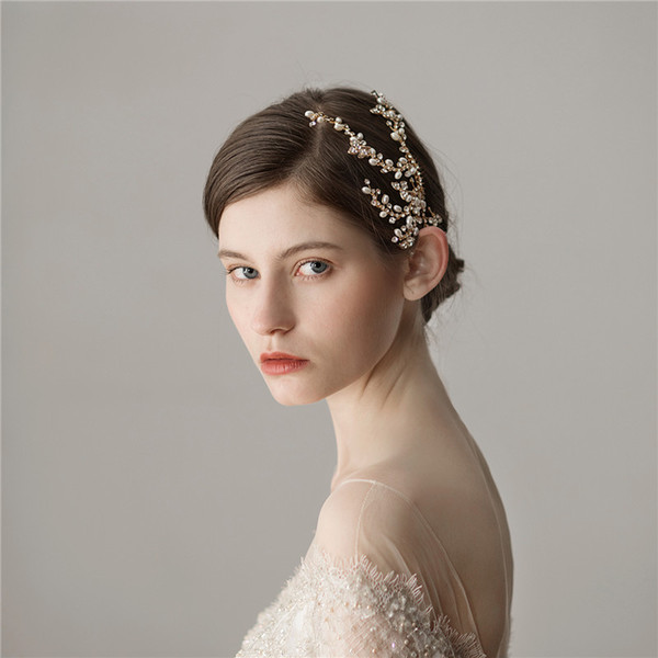 Women Headpiece Wedding Hair Accessories Gold Rhinestone Bridal Hair Comb Pearls Jewelry For Women Party Prom