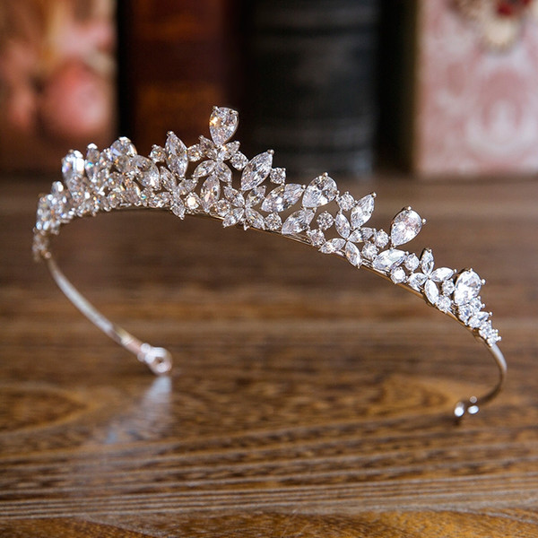 Shine Silver Color Women Prom Tiara Hairband Zircon Bridal Hair Crown Ornaments Wedding Hair Piece Accessories