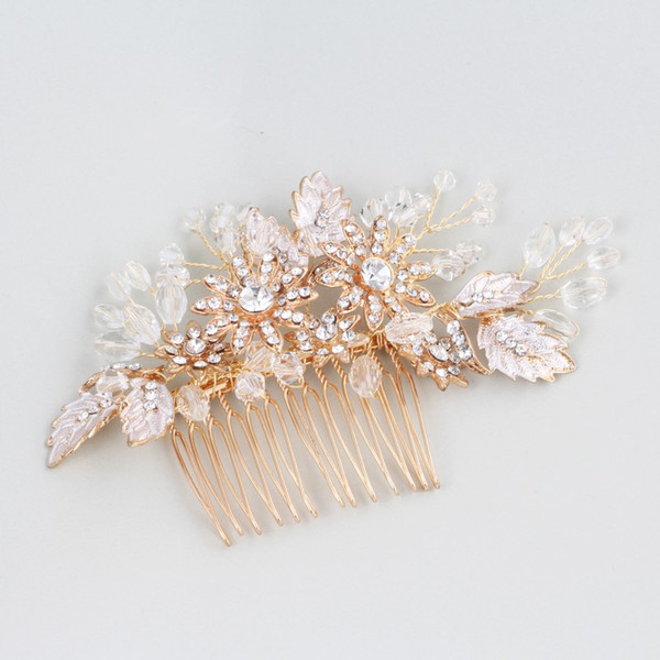 2019 Women Gold Floral Headpiece Wedding Hair Comb Rhinestone Accessories Bridal Hair Jewelry Bridesmaid Headwear