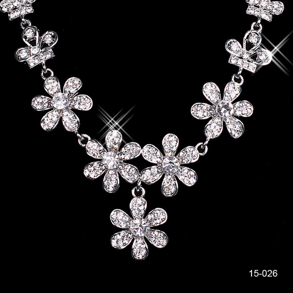 Rhinestone Bridal Jewelry Sets Earrings Necklace Crystal Bridal Prom Party Pageant Girls Wedding Accessories 15026