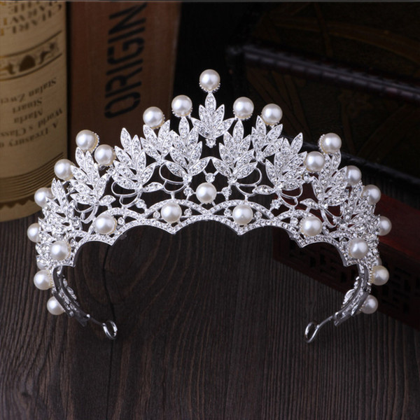 Pearls Diamond Wedding Crowns Bridal Headpieces Headbands Women Crystal Jewelry Tiaras Wholesale Party Quinceanera Birthday Hair Accessories