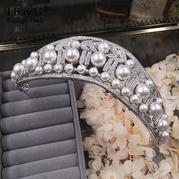 New Vintage Multilayers Luxury Silver Crystal Pearl Tiara Crown Wedding Hair Accessories Bridal Party Jewelry Big Headbands