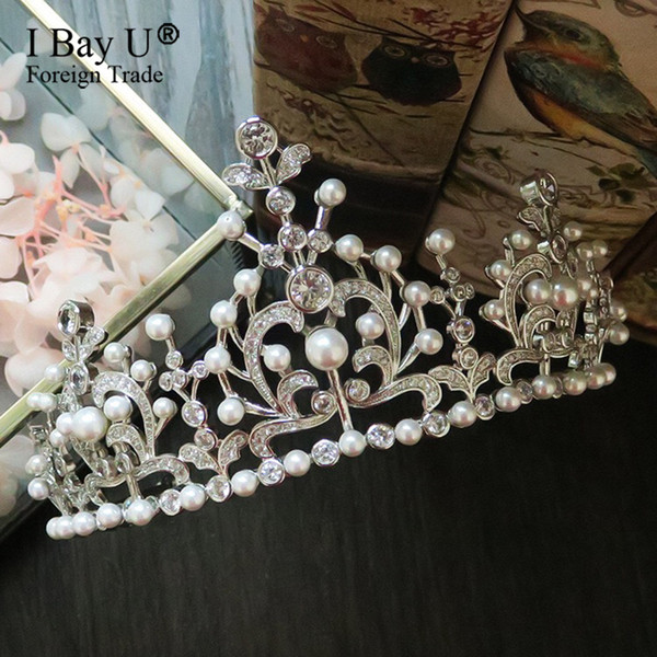 Luxury Silver Rhinestone Wedding Tiara Crown Pearl Queen Diamand Bride Crown Headpiece Wedding Hair Accessories Tiara High Qualig