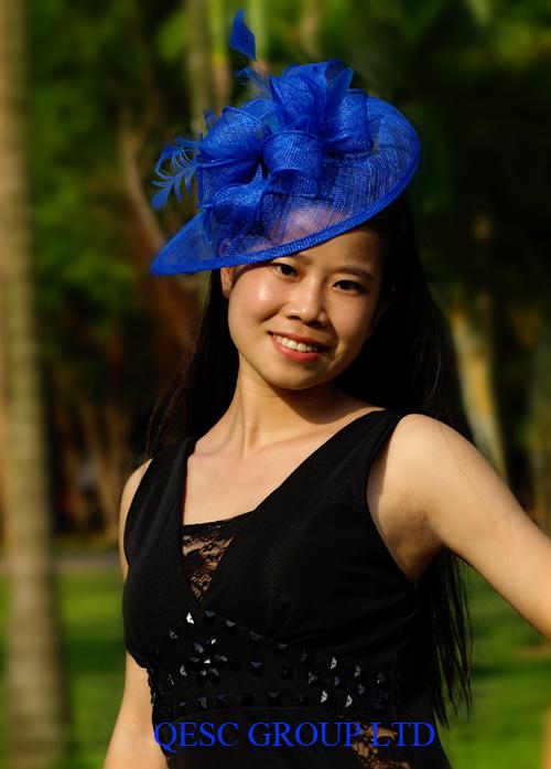 NEW Royal blue feather sinamay fascinator formal hat in SPECIAL shape for weddings,party,kentucky derby.