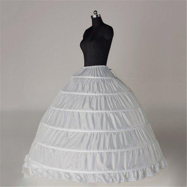 Wholesale 6 Hoops Ball Gown White Bridal Petticoat Bone Full Crinoline Tulle Long Puffy Wedding Petticoat Cheap Simple In Stock