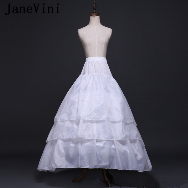 JaneVini 2019 White 3 Layers Tulle Dress Petticoat Bridal Elastic Waist Tulle Underskirt Slip 2 Hoops A Line with Train Wedding Accessories