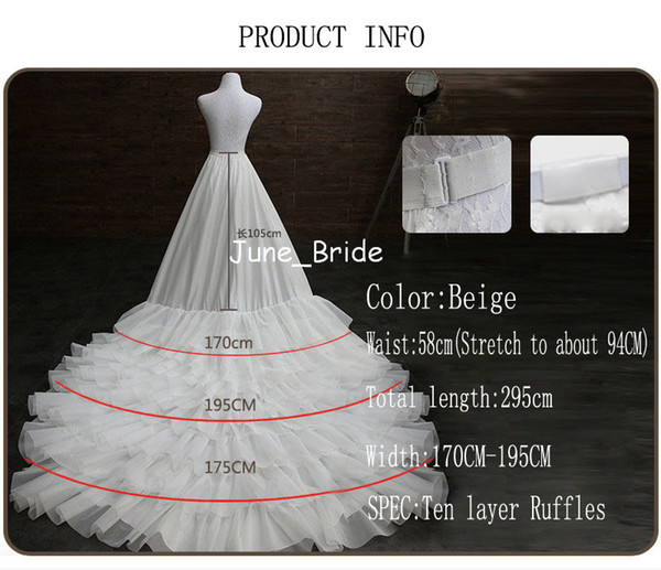 Newest A Line Wedding Dress Train Petticoat Underskirt Bridal Accessories Ten Layers Ruffles Petticoats Quinceanera Dress Crinoline In Stock