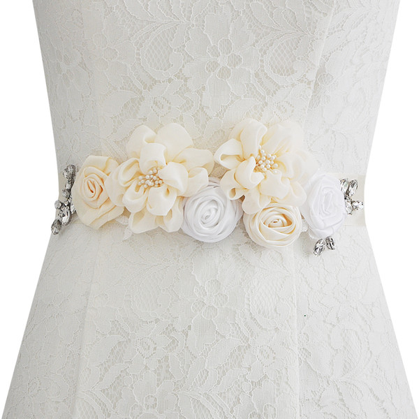 Fashion beautiful Flowers Wedding Accessories Bridal Wedding Belts Satin Pearl Sash Woman Girl Sash Belt Wedding Sashes belt CPA1689