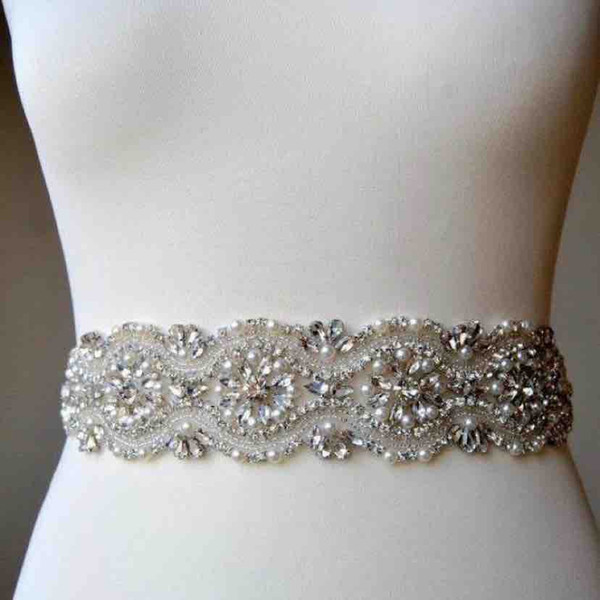 Custom Made Shiny Crystal Peal Beading Wedding Sashes Bride Dress Belt