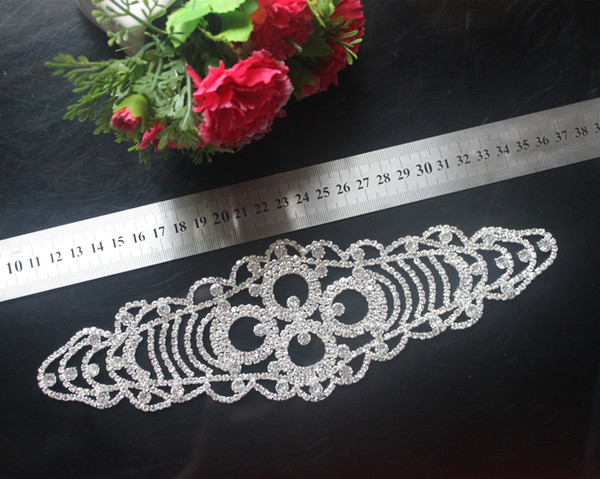 1pcs Rhinestone Trim Wedding Bridal Sew On Dress Applique Silver Crystal Rhinestone Gown Sash Belt Wedding Decoration