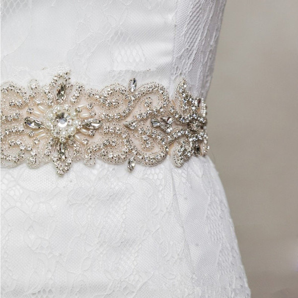 2015 Stunning! Bridal Sashes Beaded Dazzling Wedding Belts Elastic Satin Pearl Crystal Bridal Accessories For Wedding Dress