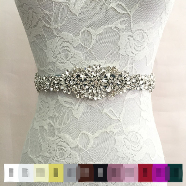 2017 Luxury Crystal Beaded Bridal Sashes Belts Handmade Back Bow Satin Long Wedding Dress Sash Wedding Bridal Accessories Free Shipping